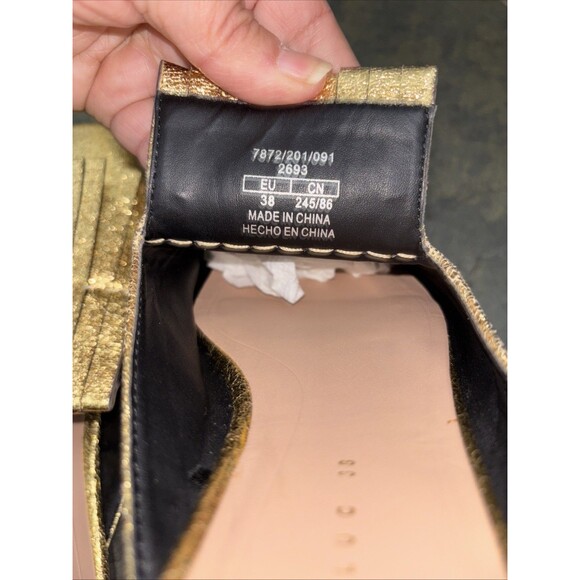 Zara Gold Square Toe Mules Slides Metallic Women Fringe EU 38 - Picture 7 of 11